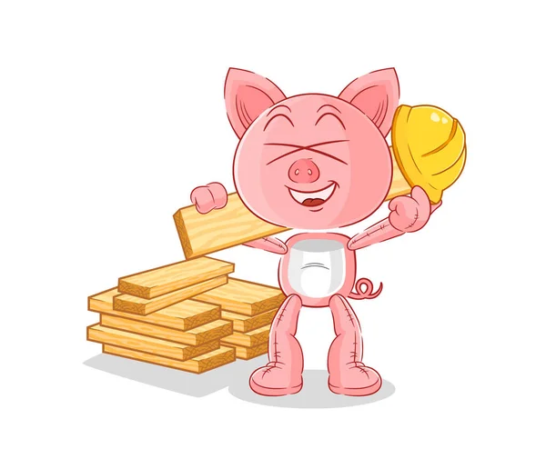 Pig Builder Vector Cartoon Characte — Stock Vector