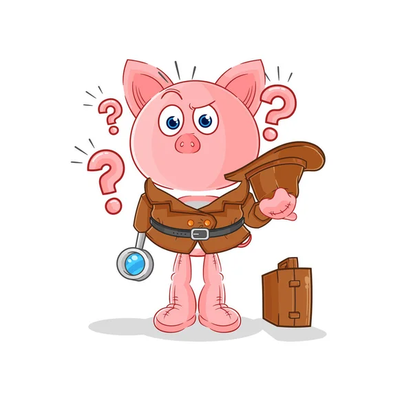 Pig Detective Vector Cartoon Characte — Stockvector