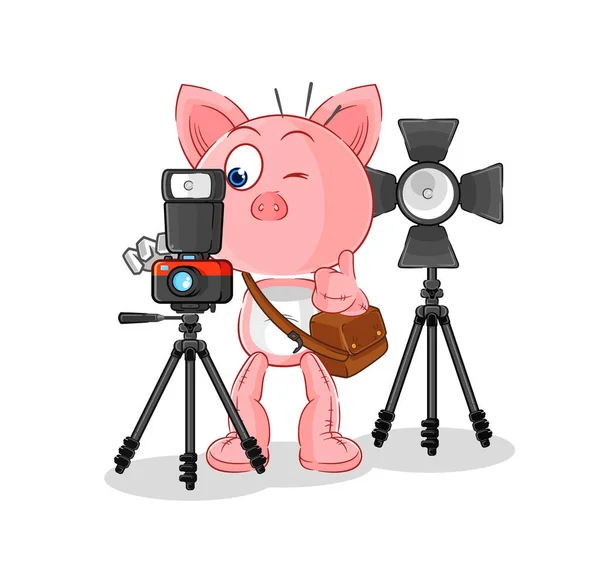 Pig Photographer Character Cartoon Mascot Vecto — Stock Vector