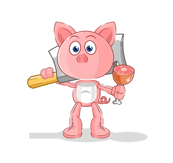 Pig Butcher Illustration Character Vecto — Stock Vector