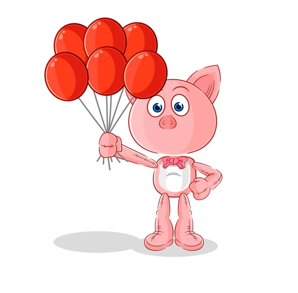 Pig Clown Balloons Vector Cartoon Characte — Stock Vector