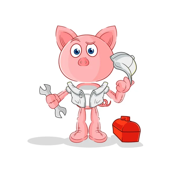 Pig Mechanic Cartoon Cartoon Mascot Vecto — Stock Vector