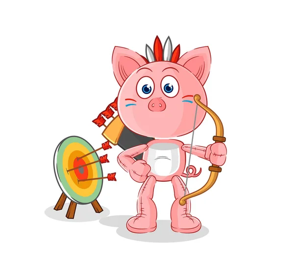 Pig Native American Tribe Cartoon Mascot Vecto — Vector de stock