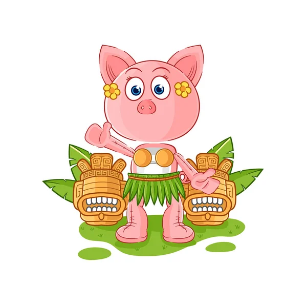 Pig Hawaiian Waving Character Cartoon Mascot Vecto — Vettoriale Stock