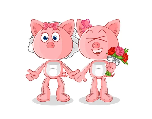 Pig Wedding Cartoon Cartoon Mascot Vecto — Stock Vector