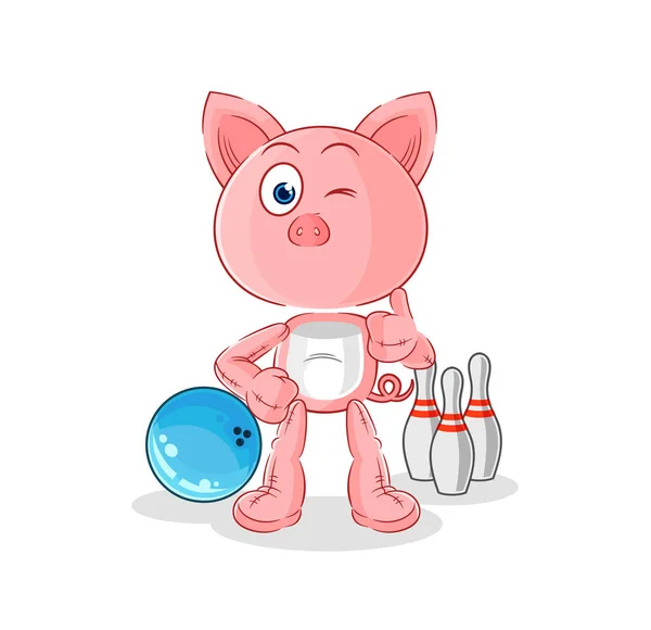 Pig Play Bowling Illustration Character Vecto — Stock Vector