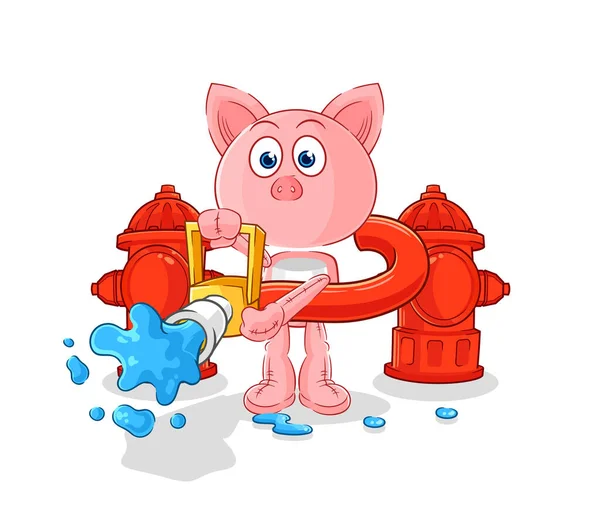 Pig Firefighter Vector Cartoon Characte — Stock Vector