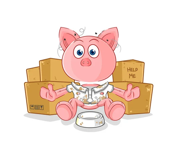 Pig Homeless Character Cartoon Mascot Vecto — Vettoriale Stock