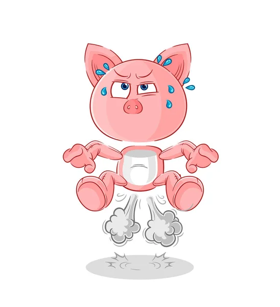Pig Fart Jumping Illustration Character Vecto — Stock Vector