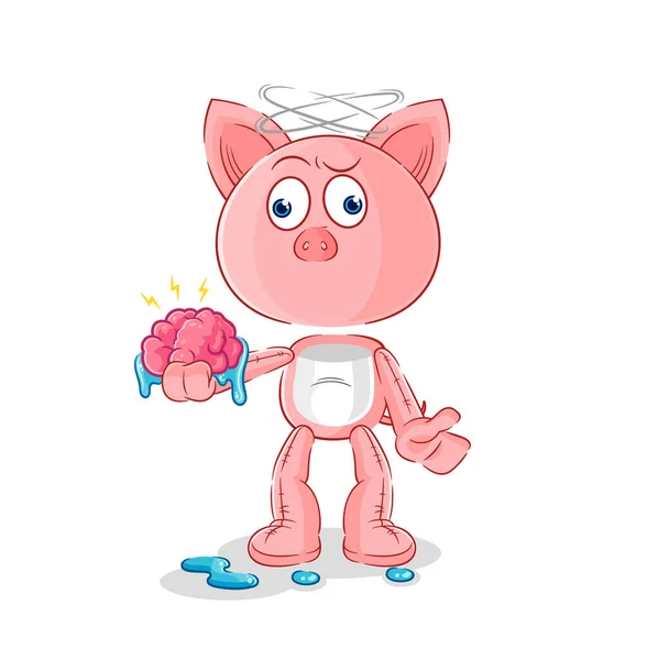 Pig Brain Vector Cartoon Characte — Stock Vector