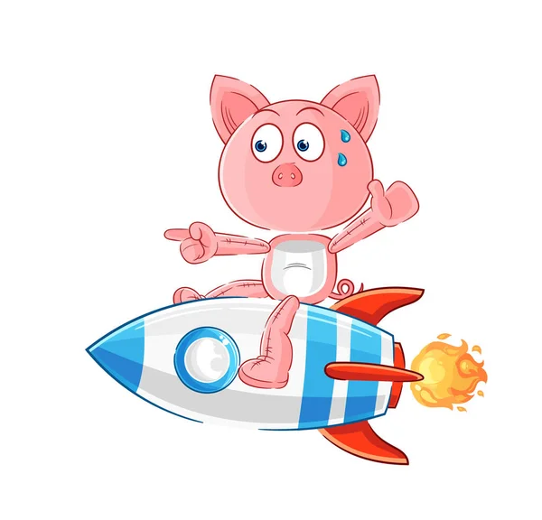 Pig Ride Rocket Cartoon Mascot Vecto — Stock Vector