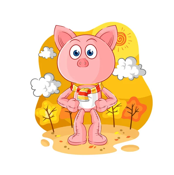 Pig Autumn Cartoon Mascot Vecto — Vettoriale Stock