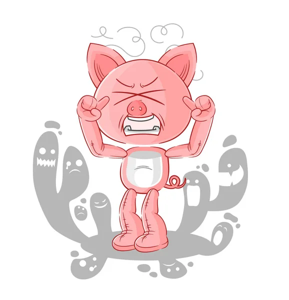 Depressed Pig Character Cartoon Vecto — Stock Vector