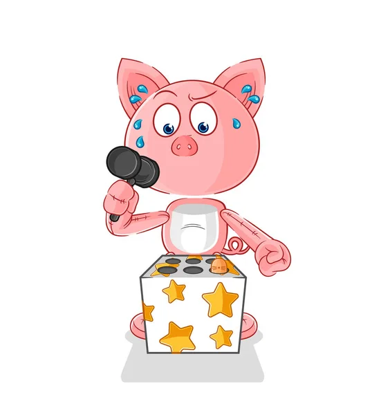 Pig Play Whack Mole Mascot Cartoon Vecto — Stock Vector