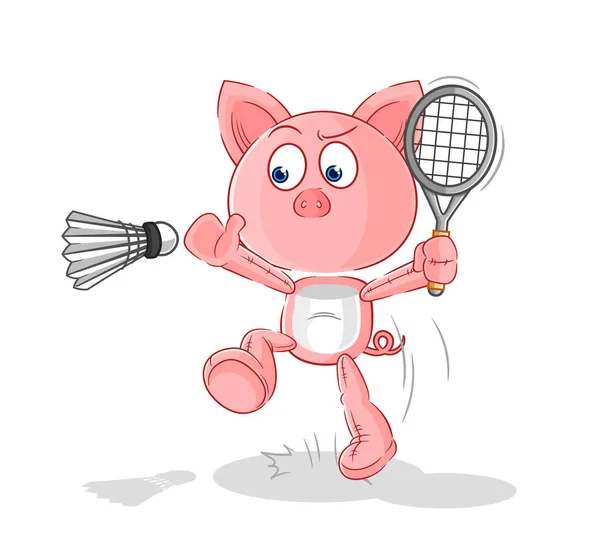 Pig Smash Badminton Cartoon Cartoon Mascot Vecto — Stock Vector