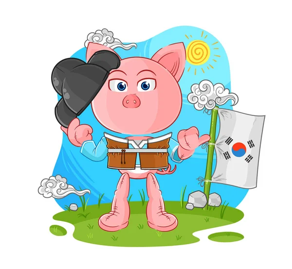 Pig Korean Culture Vector Cartoon Characte — Stock Vector