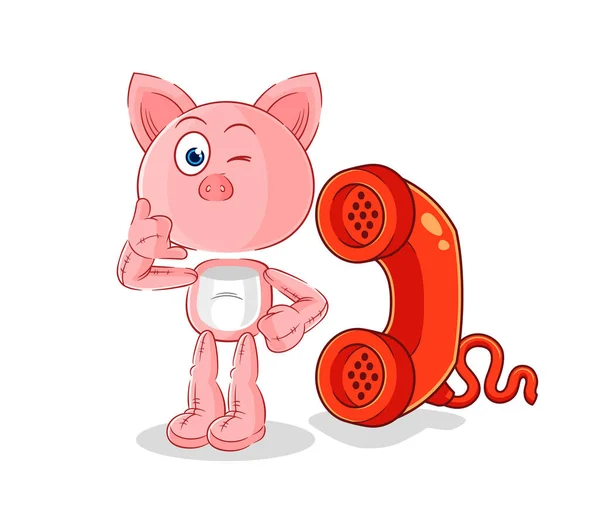 Pig Call Mascot Cartoon Vecto — Stock Vector