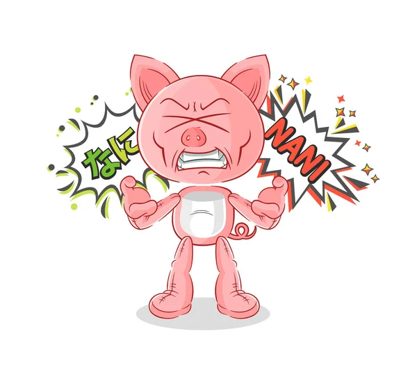 Pig Anime Angry Vector Cartoon Characte — Stock Vector
