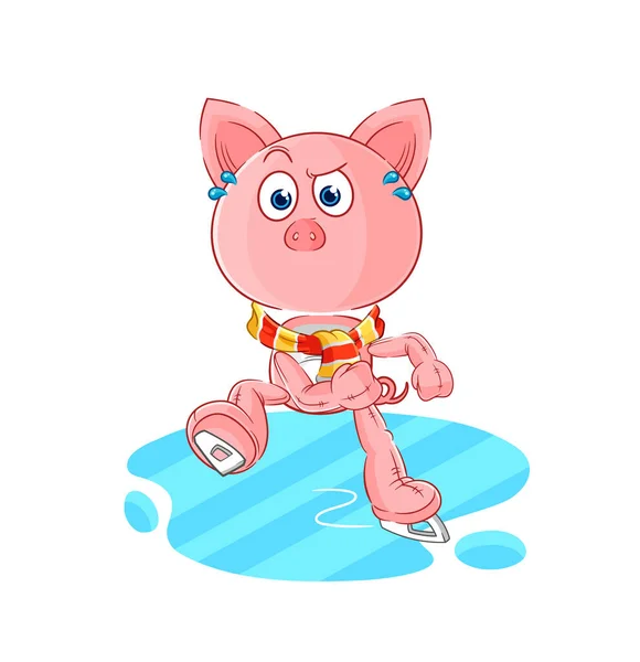 Pig Ice Skiing Cartoon Character Mascot Vecto — Stock Vector