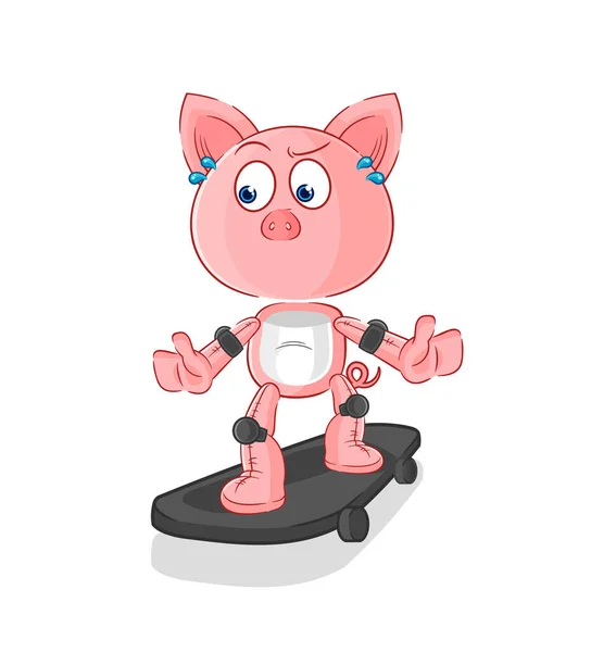 Pig Riding Skateboard Cartoon Character Vecto — Stock Vector