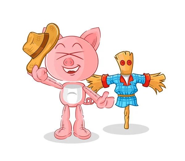 Pig Scarecrows Cartoon Character Vecto — Stock Vector