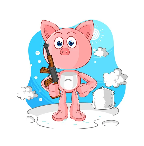 Pig Soldier Winter Character Mascot Vecto — Stock Vector
