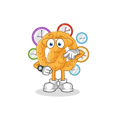 the pretzel with wristwatch cartoon. cartoon mascot vecto