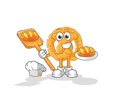 the pretzel baker with bread. cartoon mascot vecto