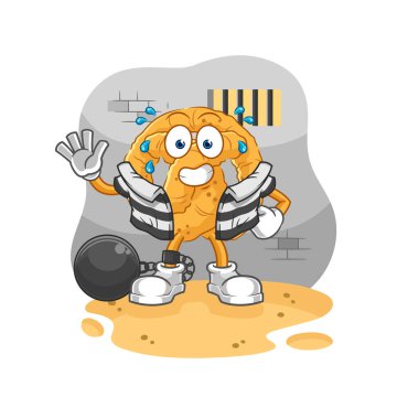 the pretzel criminal in jail. cartoon characte