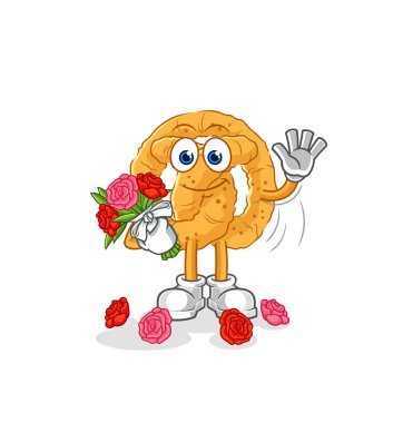 the pretzel with bouquet mascot. cartoon vecto