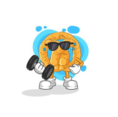 the pretzel lifting dumbbell vector. cartoon characte