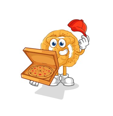 the pretzel pizza delivery boy vector. cartoon characte