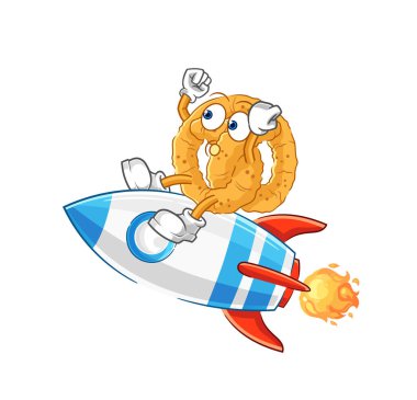 the pretzel ride a rocket cartoon mascot vecto