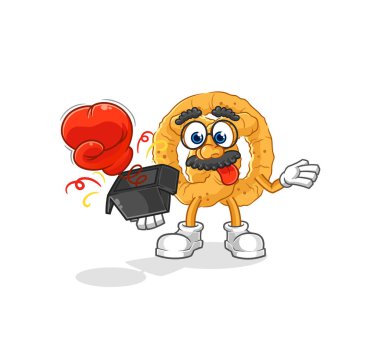 the pretzel prank glove in the box. cartoon masco