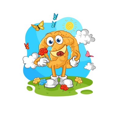 the pretzel pick flowers in spring. character vecto