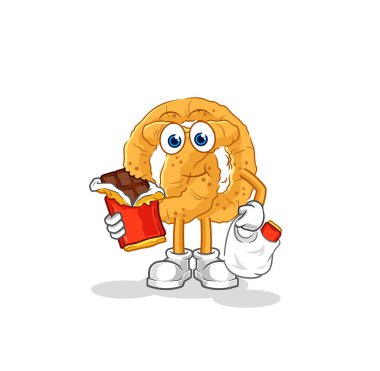 the pretzel eat chocolate mascot. cartoon vecto