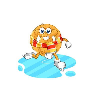 the pretzel ice skiing cartoon. character mascot vecto