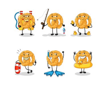 the pretzel water activity group. cartoon mascot vecto