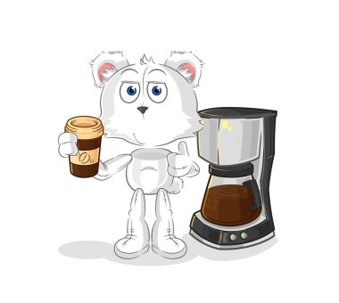 the polar bear drinking coffee illustration. character vecto