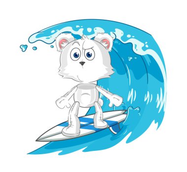 the polar bear surfing character. cartoon mascot vecto