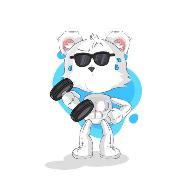 the polar bear lifting dumbbell vector. cartoon characte