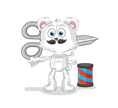 the polar bear barber cartoon. cartoon mascot vecto