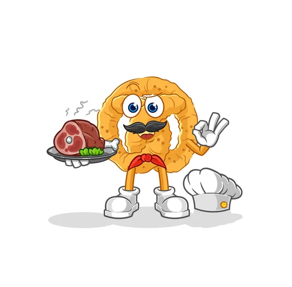 Pretzel Chef Meat Mascot Cartoon Vecto — Stock Vector
