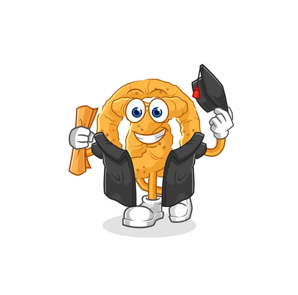 Vetor Graduação Pretzel Cartoon Characte — Vetor de Stock