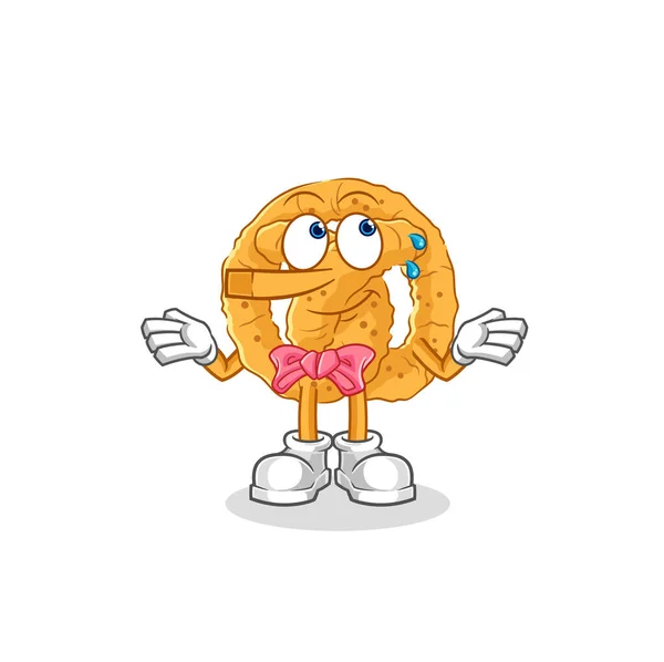 椒盐卷饼像皮诺奇的角色一样撒谎 卡通吉祥物矢量 — 图库矢量图片