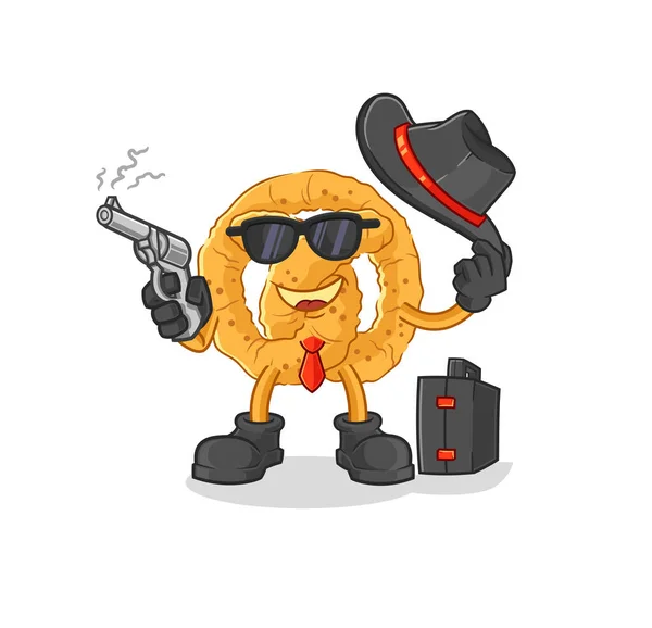 Pretzel Mafia Gun Character Cartoon Mascot Vecto — Wektor stockowy