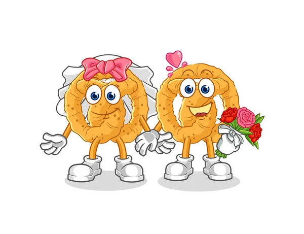 Pretzel Wedding Cartoon Cartoon Mascot Vecto — Wektor stockowy