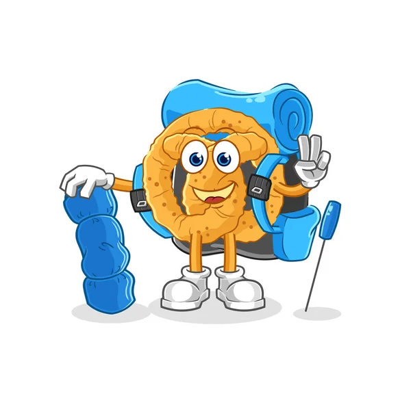 Pretzel Camping Mascot Cartoon Vecto — Stok Vektör