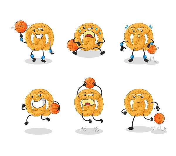 Pretzel Basketball Player Group Character Mascot Vecto — Stok Vektör
