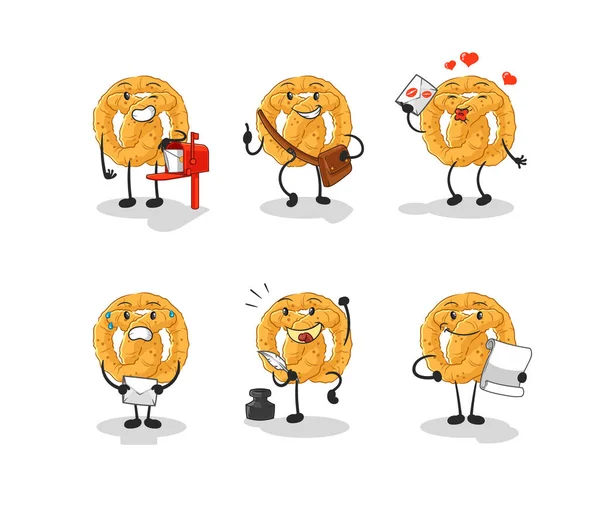 Pretzel Postman Set Character Cartoon Mascot Vecto — Stok Vektör